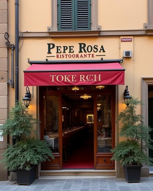 La facciata esterna del Ristorante Pepe Rosa in una via di Firenze