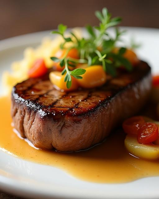 Un secondo piatto di carne con contorno servito elegantemente